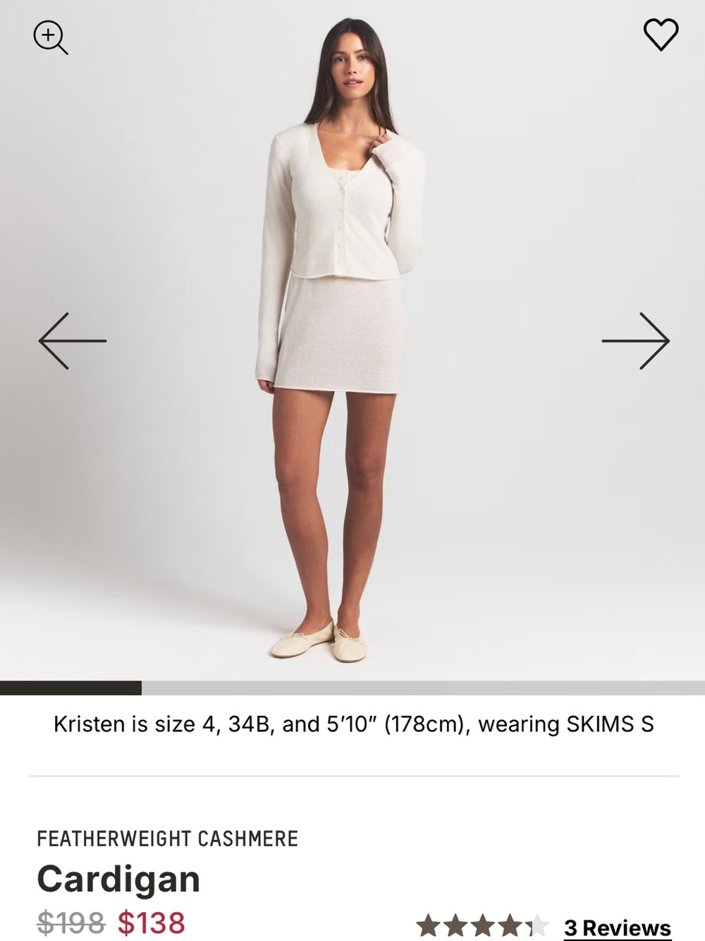 SKIMS Featherweight Cashmere Sheer Cardigan Ivory Egret Small New W Tags!!